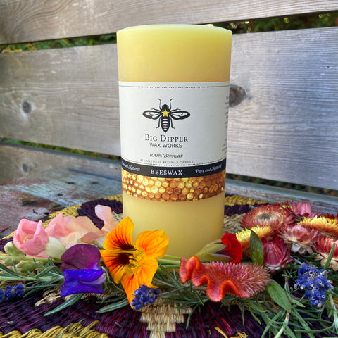 Pure Beeswax Pillar Candle 3" x 6" | Natural