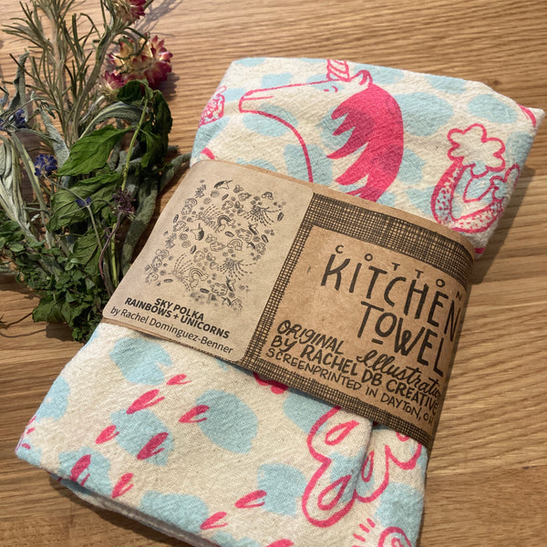 Sky Polka Rainbows + Unicorns | Cotton Kitchen Towel