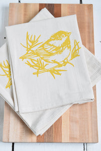 Set of 4 Organic Cotton Chickadee Cloth Napkins in Yellow